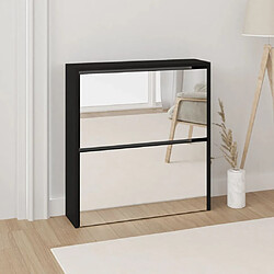 vidaXL Armoire à chaussures avec miroir à 2 niveaux Noir 63x17x67 cm 