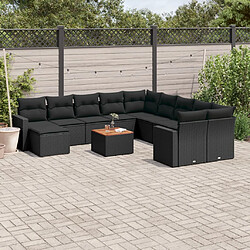 vidaXL Salon de jardin 12 pcs avec coussins noir résine tressée 