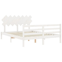 Maison Chic Cadre/structure de lit avec tête de lit pour adulte - Lit Moderne Chambre blanc 140x190 cm bois massif -MN70420 pas cher