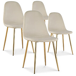 Lot de 4 chaises Bali velours beige pieds or