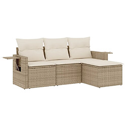 vidaXL Salon de jardin avec coussins 4 pcs beige résine tressée