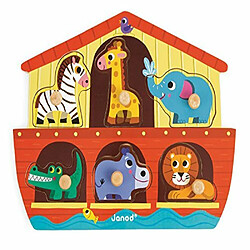 Janod Puzzle 6 piAces sur le thAme de larche de NoA Puzzle en bois colorA - Encourage la reconnaissance des formes, la dextAritA et le dAveloppement du langage - Enfants dAge prAscolaire et tout-petits 18 mois+