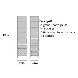 Avis Inside 75 Armoire de rangement 2 portes 3 tiroirs gris béton L:50 x 35 H: 219 cm