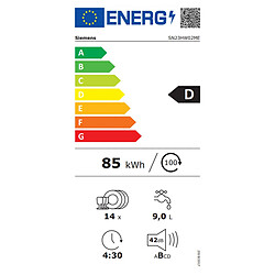 Lave-vaisselle 60cm 14 couverts 42db blanc - SN23HW02ME - SIEMENS