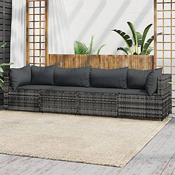 vidaXL Salon de jardin 4 pcs avec coussins Gris Résine tressée 