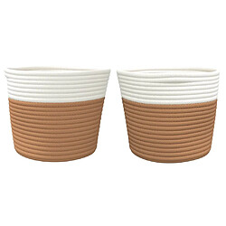 Avis vidaXL Paniers de rangement 2 pcs marron et blanc Ø24x18 cm coton