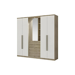 Vente-Unique Armoire ISAK II - 4 portes - Miroir et tiroirs - L240 cm - Chêne et ivoire