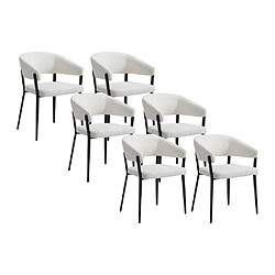 Vente-Unique Lot de 6 chaises avec accoudoirs en tissu bouclette et métal noir - Blanc - AVRELA