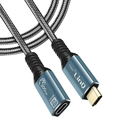 Câble Rallonge USB-C Charge 100W Vidéo 8K Transfert 20 Gbps 2m LinQ Gris / Noir