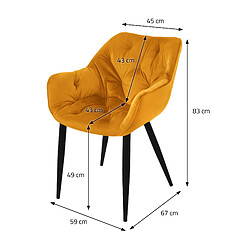 ML-Design Lot de 4 chaise salle à manger assise jaune moutarde en velours pieds métal noir pas cher