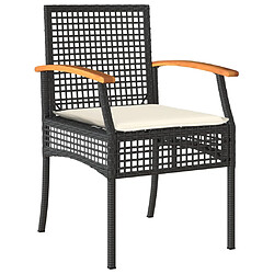 Maison Chic Ensemble de bistro 3 pcs coussins,Table + chaises + coussins de jardin noir résine tressée acacia -GKD147285 pas cher