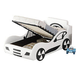 ComfortXL Lit Pour Enfants 90 X 200cm Avec Rangement Sous Le Lit, Modèle Voiture De Course, Couleur Blanche