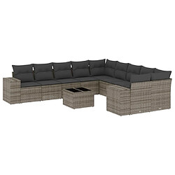 Maison Chic Salon de jardin 11 pcs avec coussins | Ensemble de Table et chaises | Mobilier d'Extérieur gris résine tressée -GKD71590