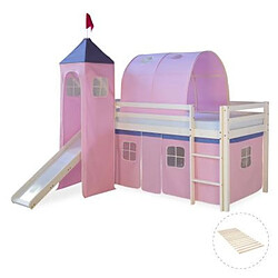 Homestyle4U Lit avec tour tunnel et rideaux rose