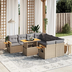 vidaXL Salon de jardin avec coussins 9 pcs beige résine tressée