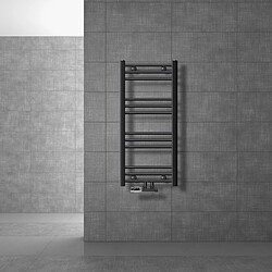 LuxeBath Radiateur de salle de bains Sahara 400x800 mm Anthracite coudé avec raccord central, y compris garniture de raccordement avec thermostat Forme d'angle Raccord mural