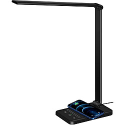 Lampe de Bureau avec Chargeur Sans Fil, Lampe de Bureau Dimmable 5 Modes de Couleur 6 Niveaux de Luminosité, Flexible Contrôle Tactile,Avec Port USB et Fonction Minuterie Pliable/Rotative 