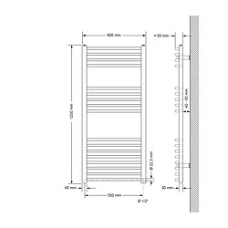 LuxeBath Radiateur de salle de bain Sahara Raccord latéral sèche-serviettes Chrome 60x120 pas cher