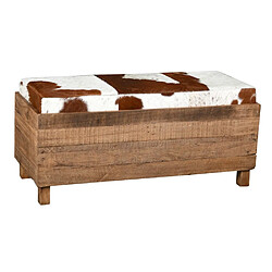 Aubry Gaspard Coffre banquette en bois recyclé et peau de vache. Coffre banquette en bois recyclé et peau de vache