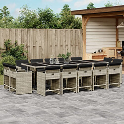 Maison Chic Ensemble à manger d'extérieur 15 pcs avec coussins,Salon de jardin,Mobilier de jardin gris clair rotin -GKD971068