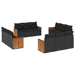 vidaXL Salon de jardin 12 pcs avec coussins noir résine tressée