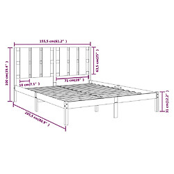 vidaXL Cadre de lit Marron miel Bois massif 150x200 cm Très grand pas cher