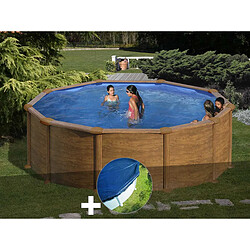 Kit piscine acier aspect bois Gré Mauritius ronde 4,80 x 1,32 m + Bâche hiver