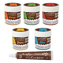 Scrapcooking 5 colorants alimentaires liposolubles bleu-jaune-rouge-vert-orange + 1 Stylo chocolat