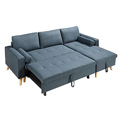 Acheter Vente-Unique Canapé d'angle convertible et réversible en tissu bleu canard avec coffre de rangement KORI