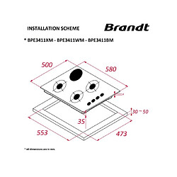 Avis Table de cuisson mixte 60cm 4 feux blanc - BPE3411WM - BRANDT