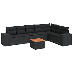 vidaXL Salon de jardin 8 pcs avec coussins noir résine tressée