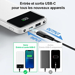 VANWIN Batterie Externe 20000mAh Câble intégré Power Bank 2.4A et 5 Sorties Ultra Mince Batterie Portable avec l’Ecran LED - Blanc