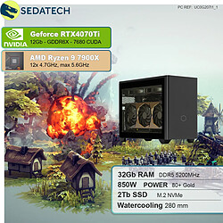 Sedatech Mini-PC Gamer Pro • AMD Ryzen 9 7900X • RTX4070Ti • 32Go DDR5 • 2To SSD M.2 • sans OS