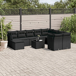 vidaXL Salon de jardin 10 pcs avec coussins noir résine tressée 