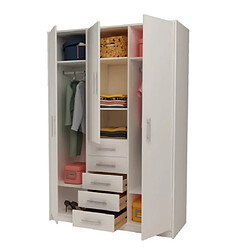 Pegane Armoire placard / meuble de rangement coloris blanc - Hauteur 200 x Longueur 130 x Profondeur 50 cm