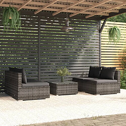 vidaXL Salon de jardin 5 pcs avec coussins résine tressée gris