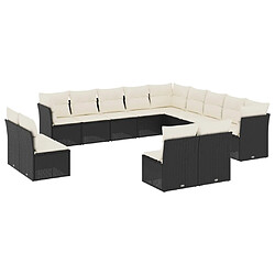 vidaXL Salon de jardin avec coussins 13 pcs noir résine tressée