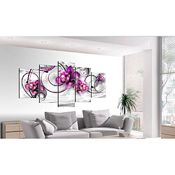 Decoshop26 Tableau toile de décoration murale impression premium en 5 parties sur châssis en bois motif Orchidées et perles 100x50cm 11_0016254