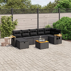 Maison Chic Ensemble Tables et chaises d'extérieur 8 pcs avec coussins,Salon de jardin noir résine tressée -GKD569285