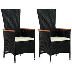 vidaXL Chaises d'extérieur lot de 2 avec coussins Résine tressée Noir