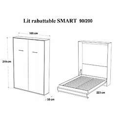 Acheter Inside 75 Armoire lit escamotable SMART-V2 chêne couchage 90*200 cm.