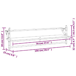 vidaXL Étagères murales avec barres 2 pcs sonoma gris 100x25x30 cm pas cher