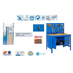 Simon Rack SimonRack - Kit Etabli avec un verrou 1440x1200x600mm Charge 600 Kg - BT2 LOCKER 1200 BLEU