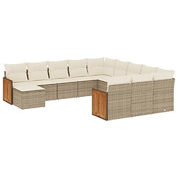 vidaXL Salon de jardin avec coussins 12 pcs beige résine tressée