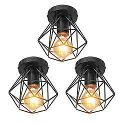 Stoex (3X) Plafonnier Rétro Lampe de Plafond D'Intérieur Vintage Noire Luminaire Plafonnier Cage Pour Cuisine, Café, Bureau, Salle À Manger 