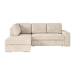 Loungitude Canapé d'angle gauche convertible ARTEMIS 4 places - Velours côtelé beige - L246 x P174 x H96 cm