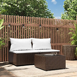 vidaXL Salon de jardin 3 pcs avec coussins marron résine tressée 