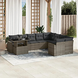 vidaXL Salon de jardin avec coussins 10 pcs gris résine tressée