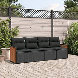 vidaXL Salon de jardin 4 pcs avec coussins noir résine tressée