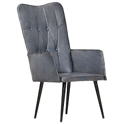 Maison Chic Fauteuil de Chambre à Coucher Salon,Chaises de Salle à Manger,Chaise à oreilles Gris Cuir véritable -GKD27730